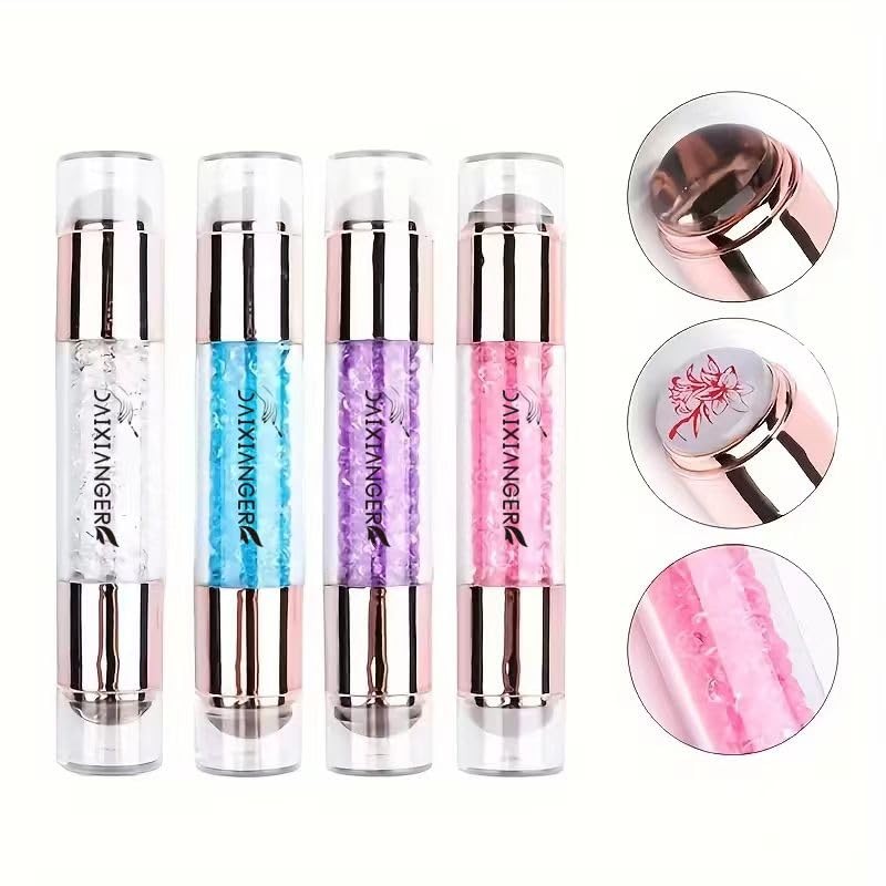Double-Ended French Tip Nail Stamp, 2-in-1 Purple Nail Art Stamper Kit with S…