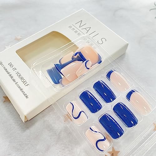 Dark Blue Press On Nails – Short, Glossy False Nails with Shiny 27