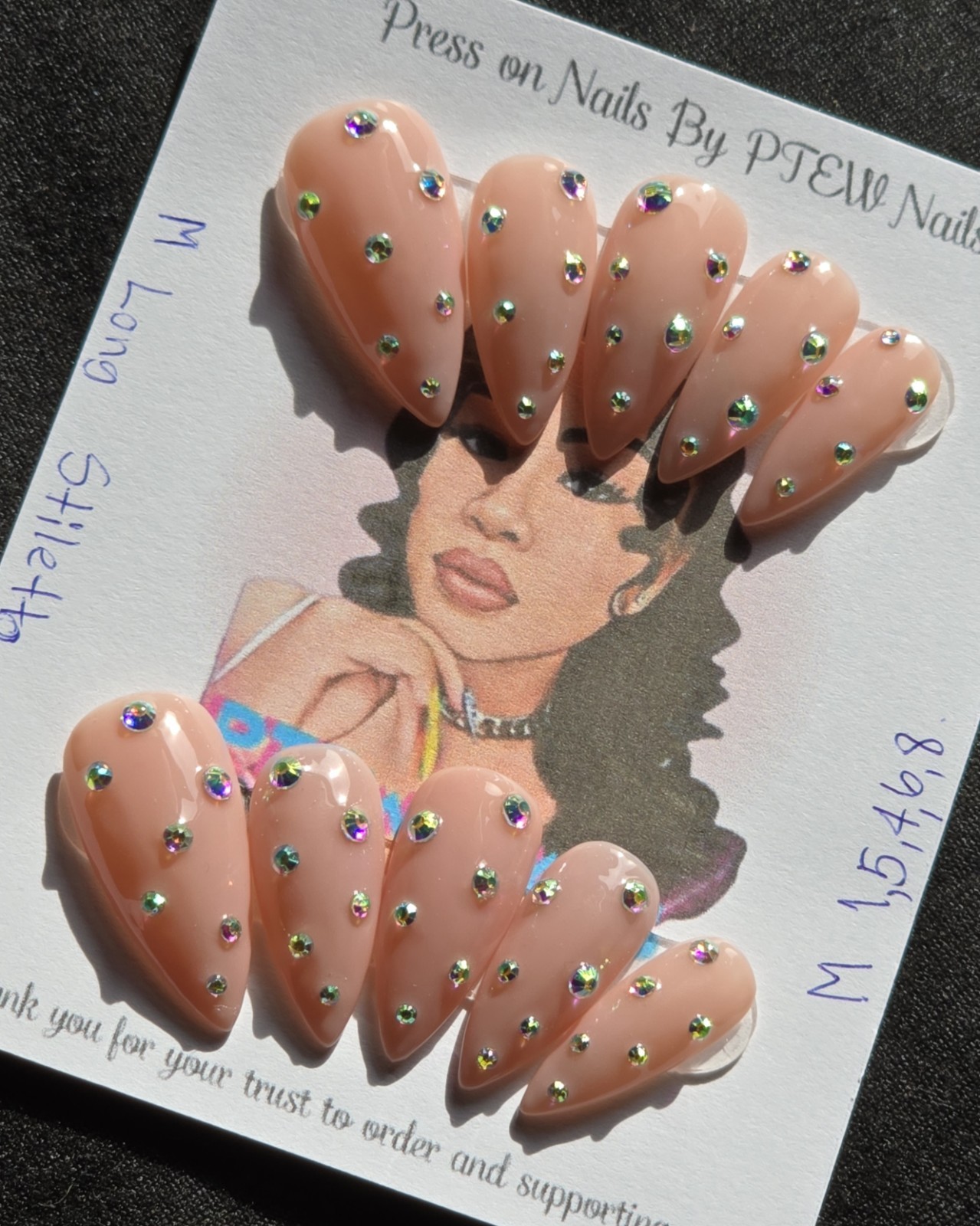Handmade Press On Nails,Blingz Lover,Medium Size 1,5,4,6,8 Medium Long Stiletto