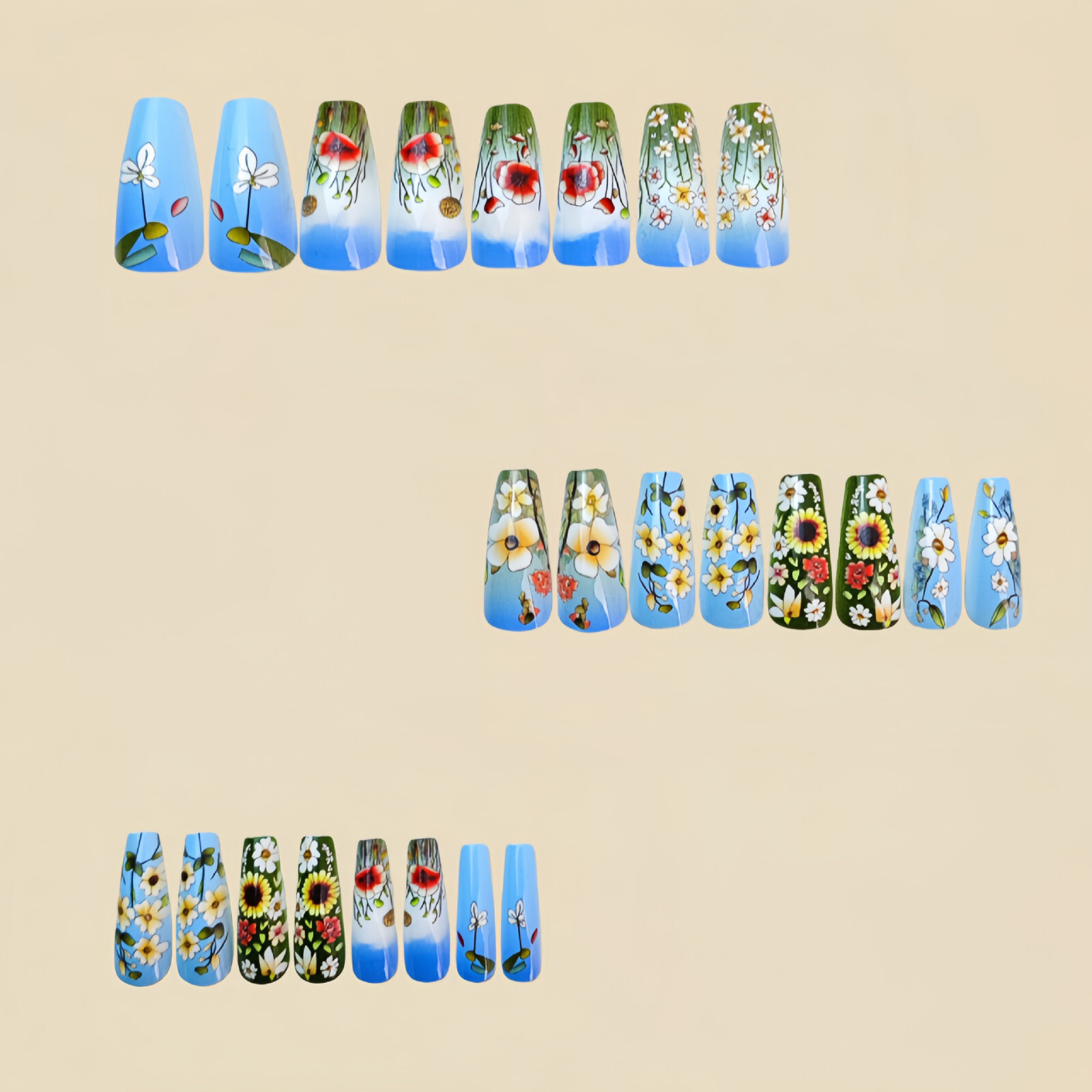 4 set （24Pcs/set ）Flowers False Nail Art Full Cover Artificial Fake Nails