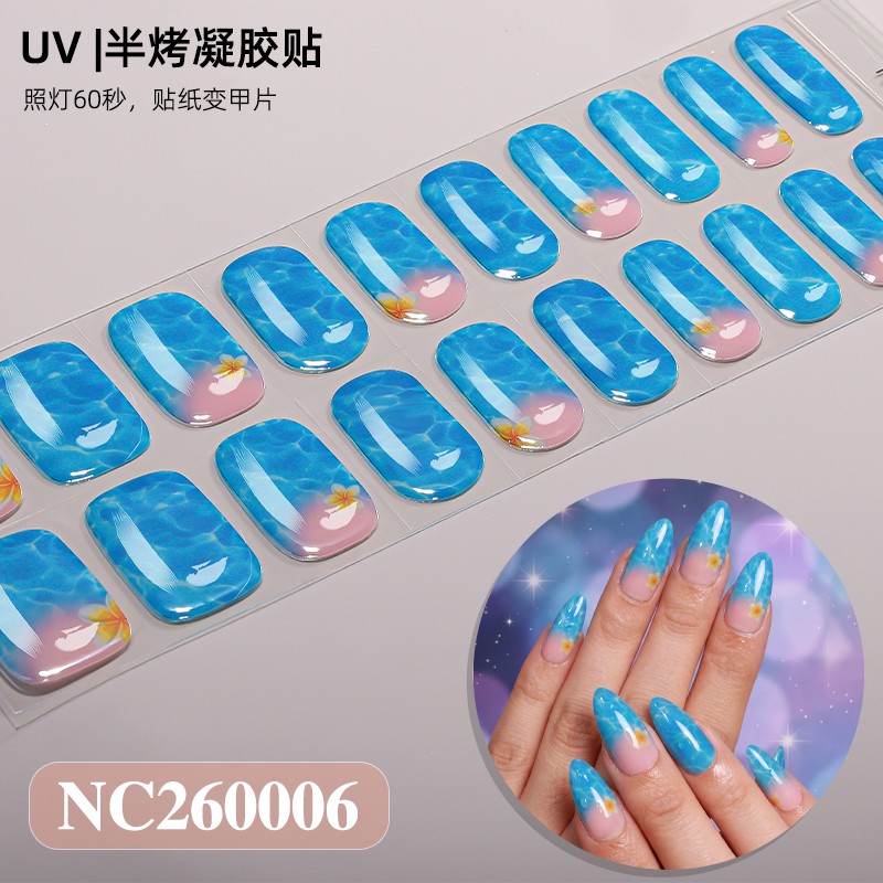 Summer Ocean UV Gel Nail Stickers Blue Teal Mermaid Scale Gradient Nail Wraps