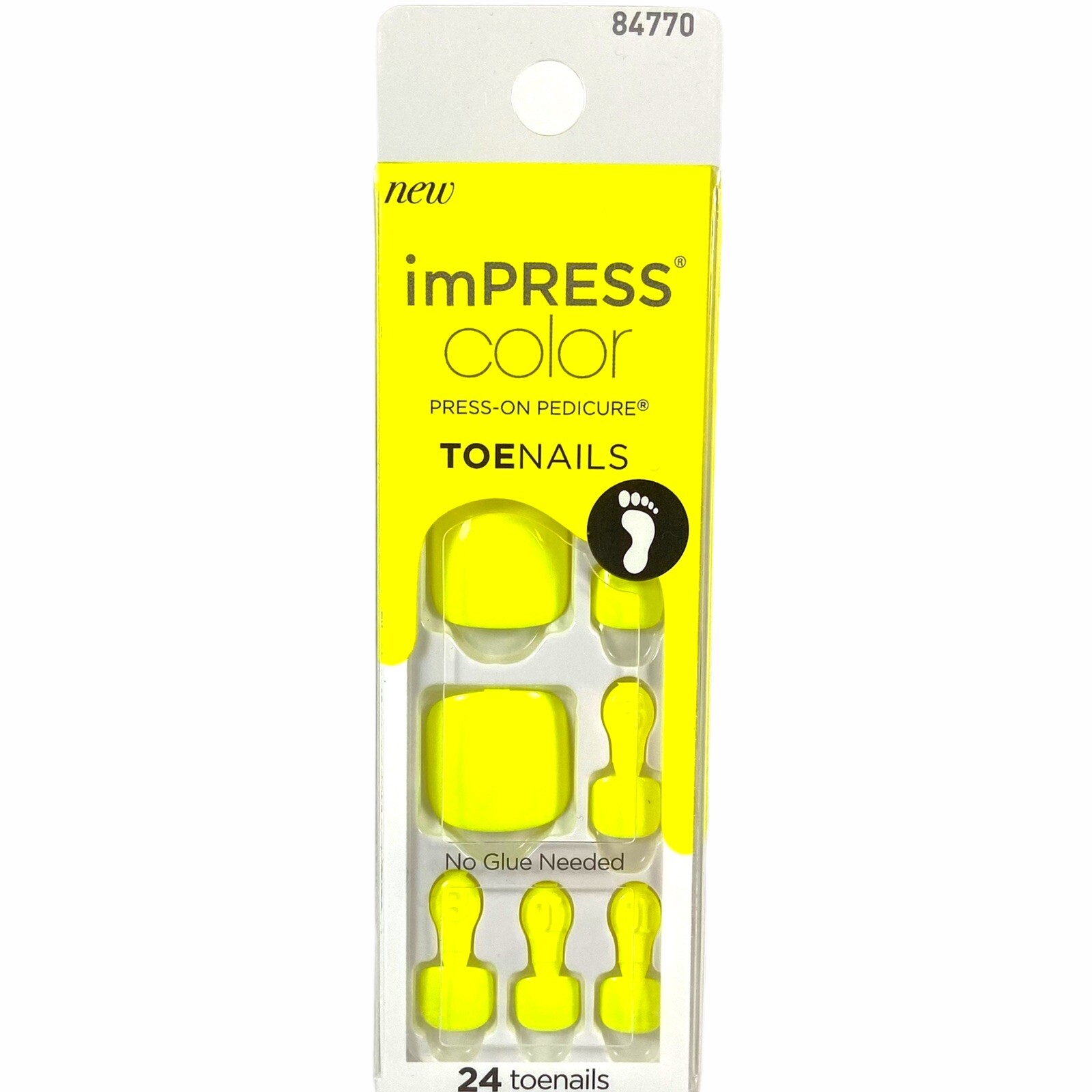 NEW Kiss Nails Impress Color Press On Pedicure Gel Solid Neon Yellow Toe Nails