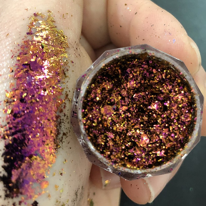 1 Jar AURORA Chrome Nail Art Flakes Multi Chrome Chameleon Peacock Galaxy Chrome