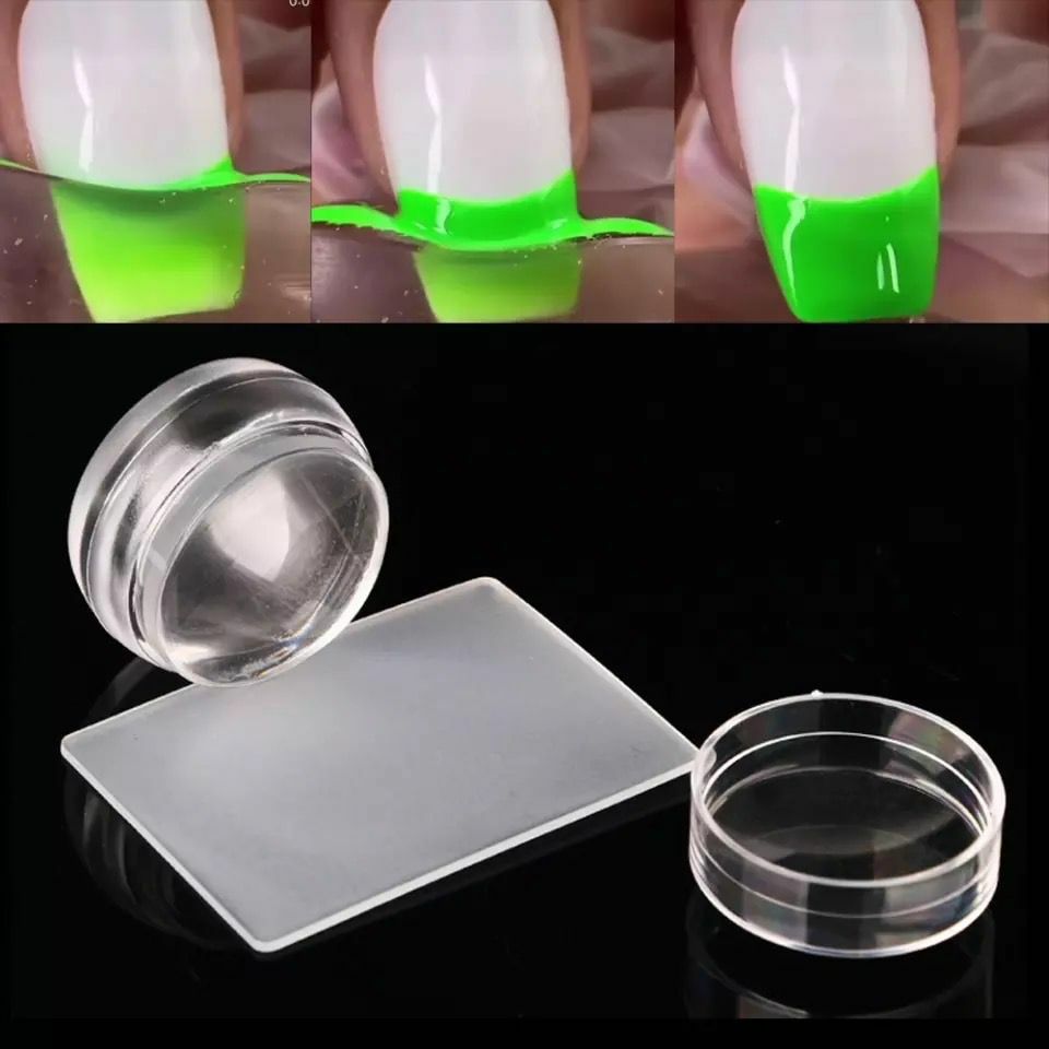 Silicone Nail Stamper French Manicure Stamping Jelly Nails Art + Scraper Stamps