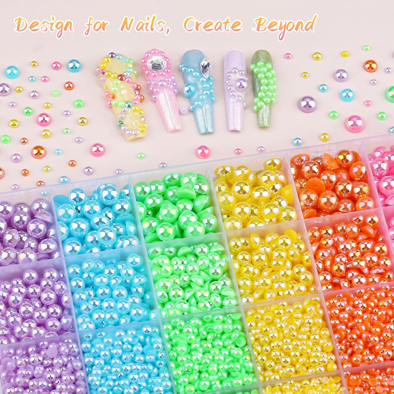 8500PCS Rainbow Flatback Pearls Set, 3/4/6/8mm Pink Purple Blue Half Round Pe…