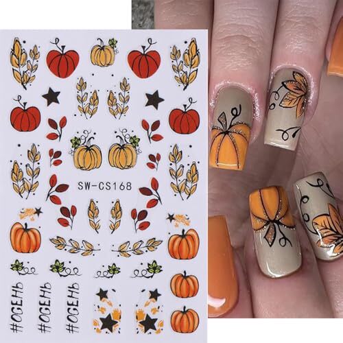 Holiday Nail Stickers, Halloween & Thanksgiving Day Fall Nail Decals 3D CS166