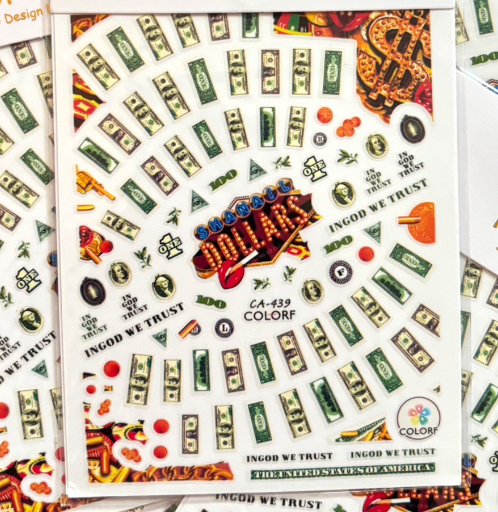 Nail Stickers | 2 Sheets | 3D Rich Baddie Las Vegas Money