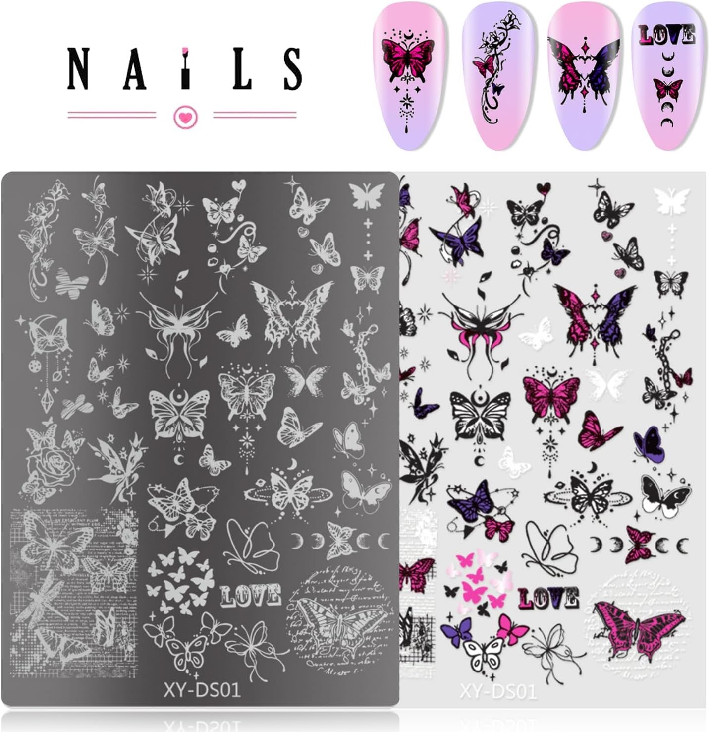 4Pcs Gothic Cute Nail Stamping Plate Set – Dark Kawaii Art 1.4 inches