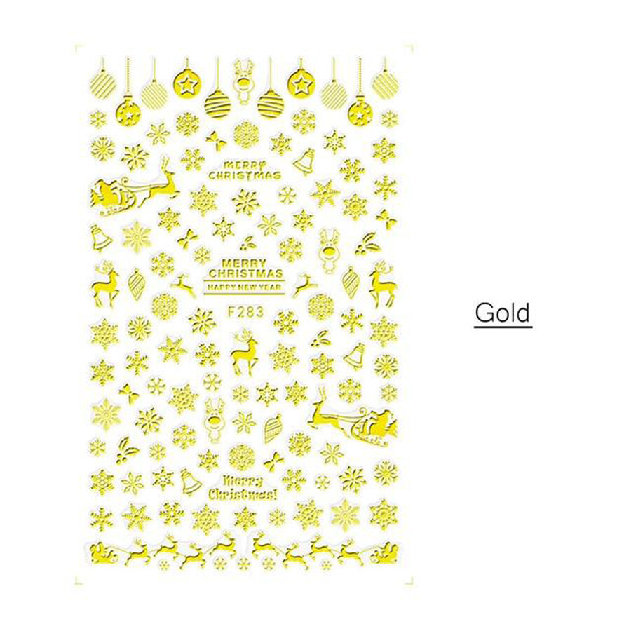 Nail Art 3D Decal Stickers gold snowflakes deer toys merry Christmas F283G