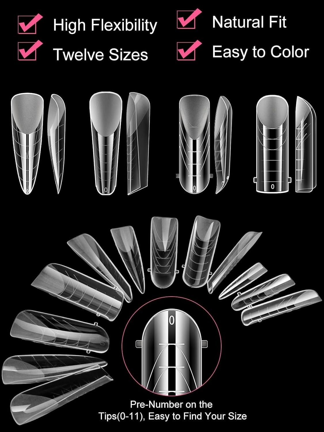 Kit de 96 moldes para unas dobles transparentes mate cobertura completa puntas