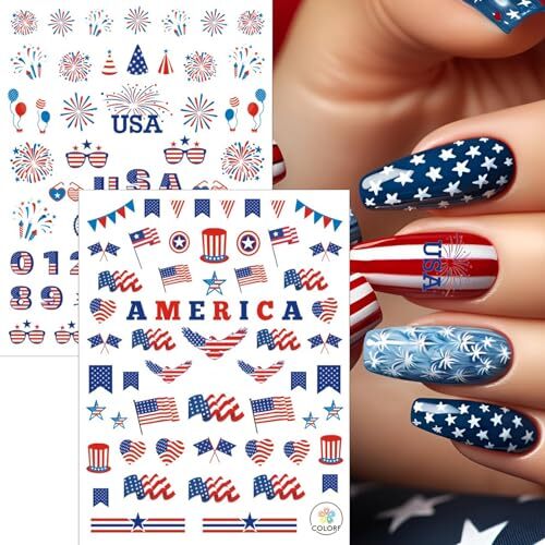 winthrop 12 Sheets 4th of July Independence Day Nail Art Stickers, Memorial