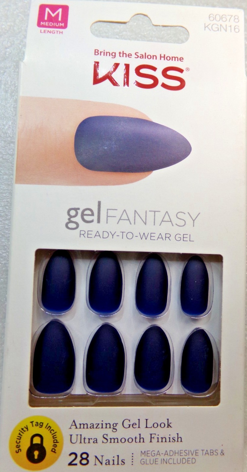 KISS GEL FANTASY NAILS – Matte Dark Blue – GLUE ON MEDIUM ALMOND
