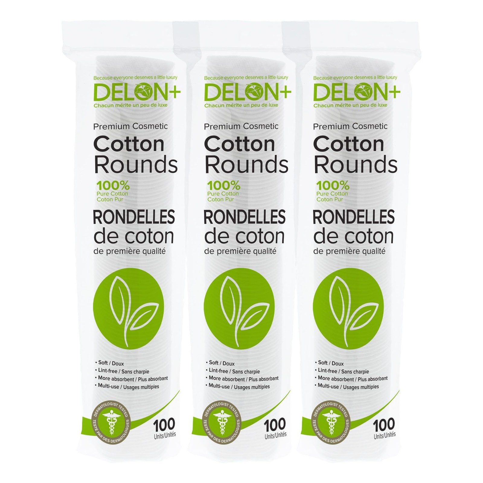 Delon Premium Dual-Sided Cotton Rounds, 100 Count (Pack of 1) – Lint-Free,