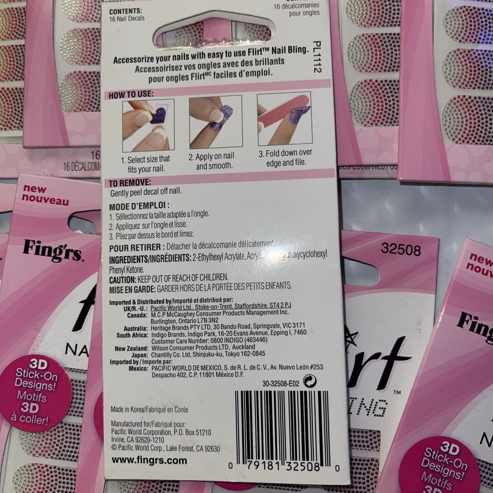 Lot of 12 FING’RS FLIRT 14pc Art NAIL BLING Set 3D Stick On Dots New In Package