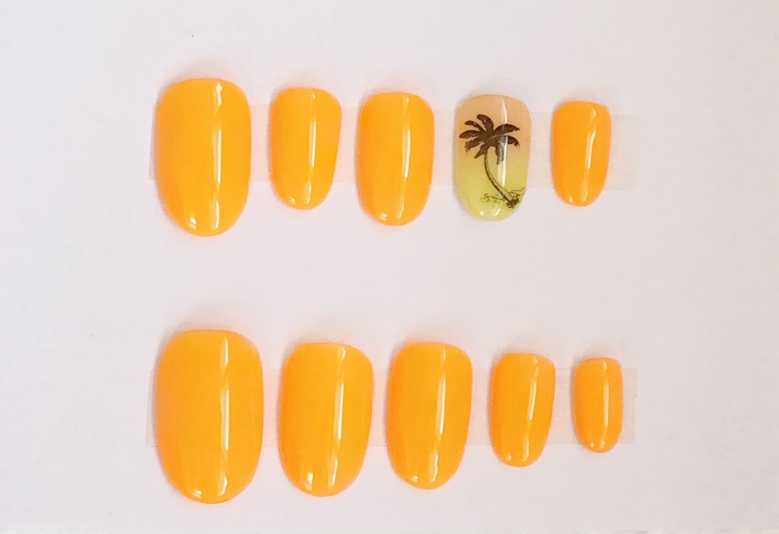 Custom Press on Gel Nails Handmade Neon Orange Sunset Accent Oval Short 20 Tips