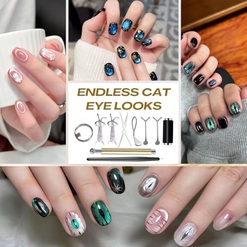 8-in-1 Cat Eye Magnet Set for Nails, French, Circular Hole, Heart Yellow Sets