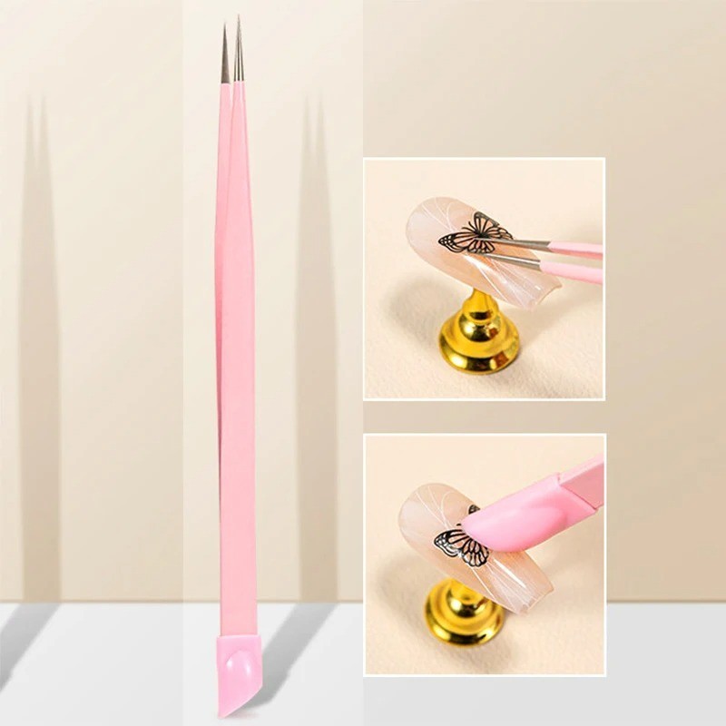 Durable Nail Tweezers With Silicone Press Head For Nail Salon