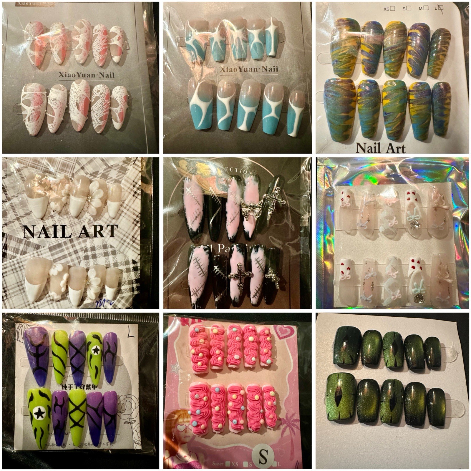 40 Sets of Press-On Nails Mixed Lot Full Cover 3D Pre-Designed Multicolor