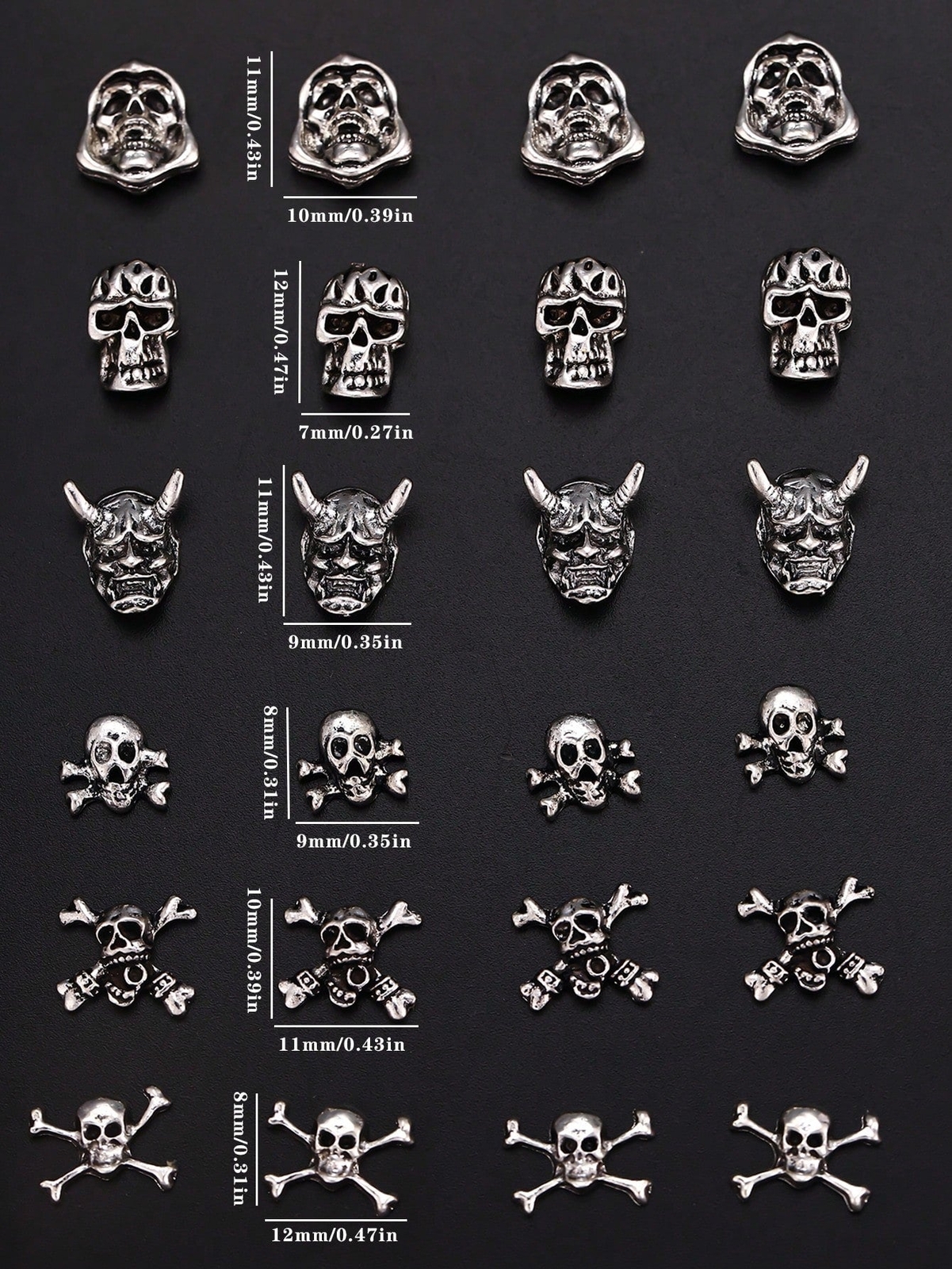 24pcs/Set Dark Skull Shaped Alloy 3d Nail Art Decoration Accessories
