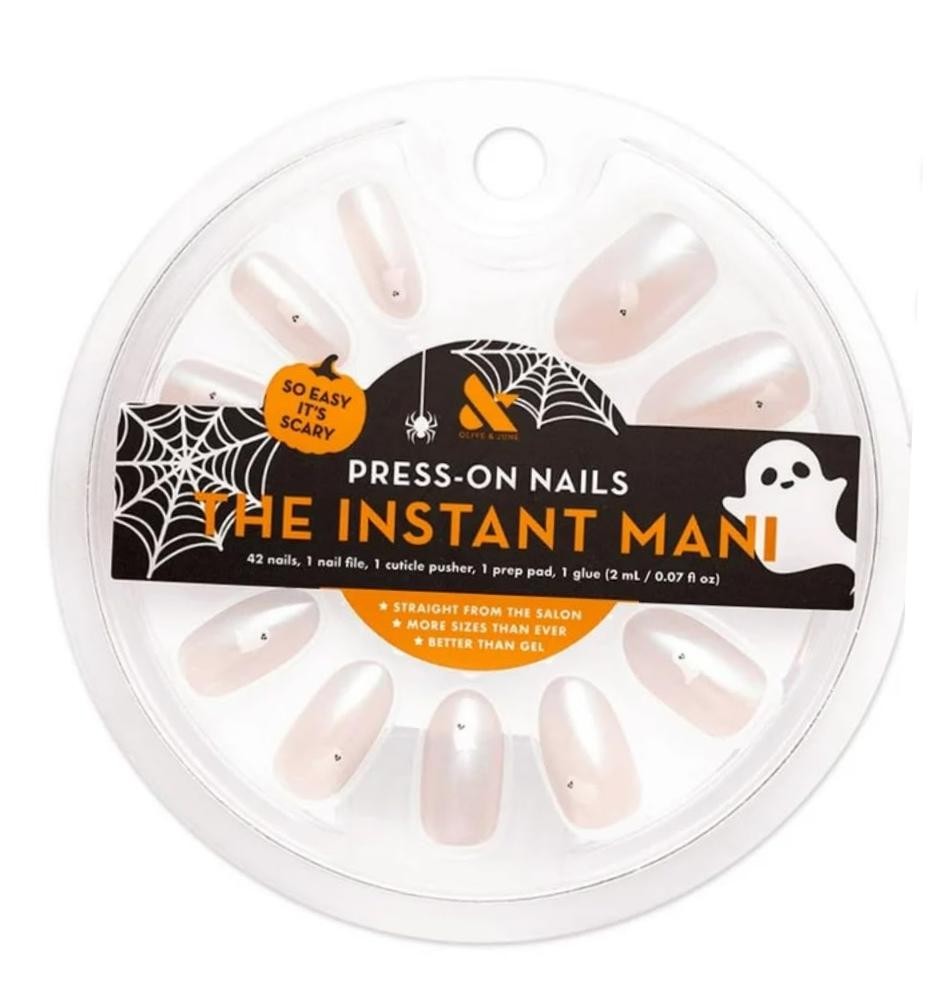 Instant Mani Oval Press-On Nails – 42 Pieces Medium Iridescent Ghosts