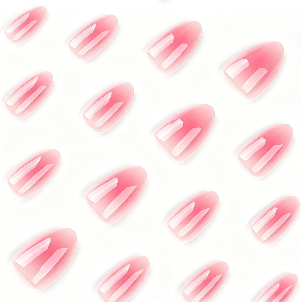 24Pcs, Almond Press on Nails Nude Pink Ombre Glossy Natural False Nail Tips | Na