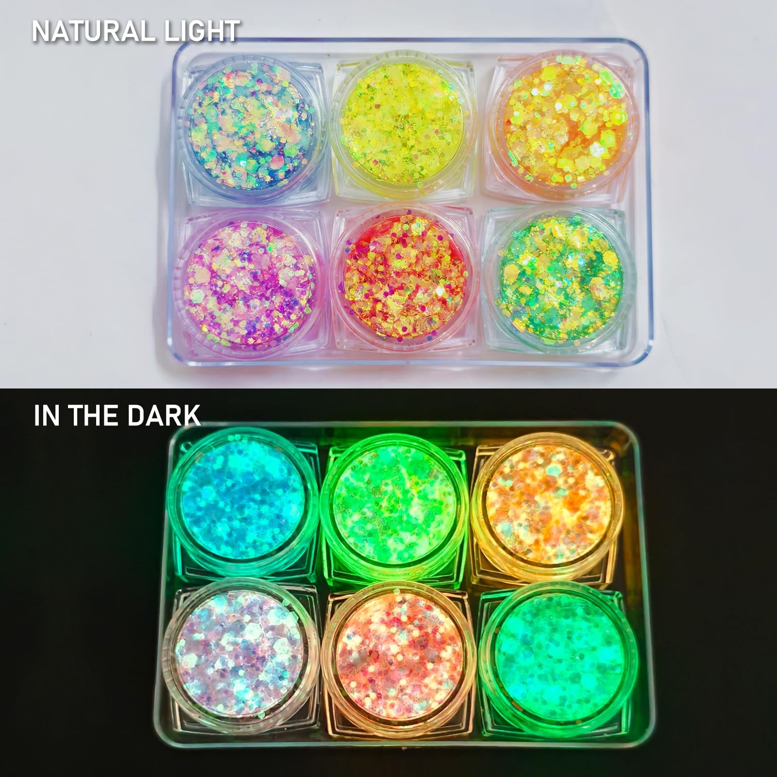 6 Colors Glow Body Glitter Gel, Glow in The Dark Hair Face Glitter Gel, Rave …