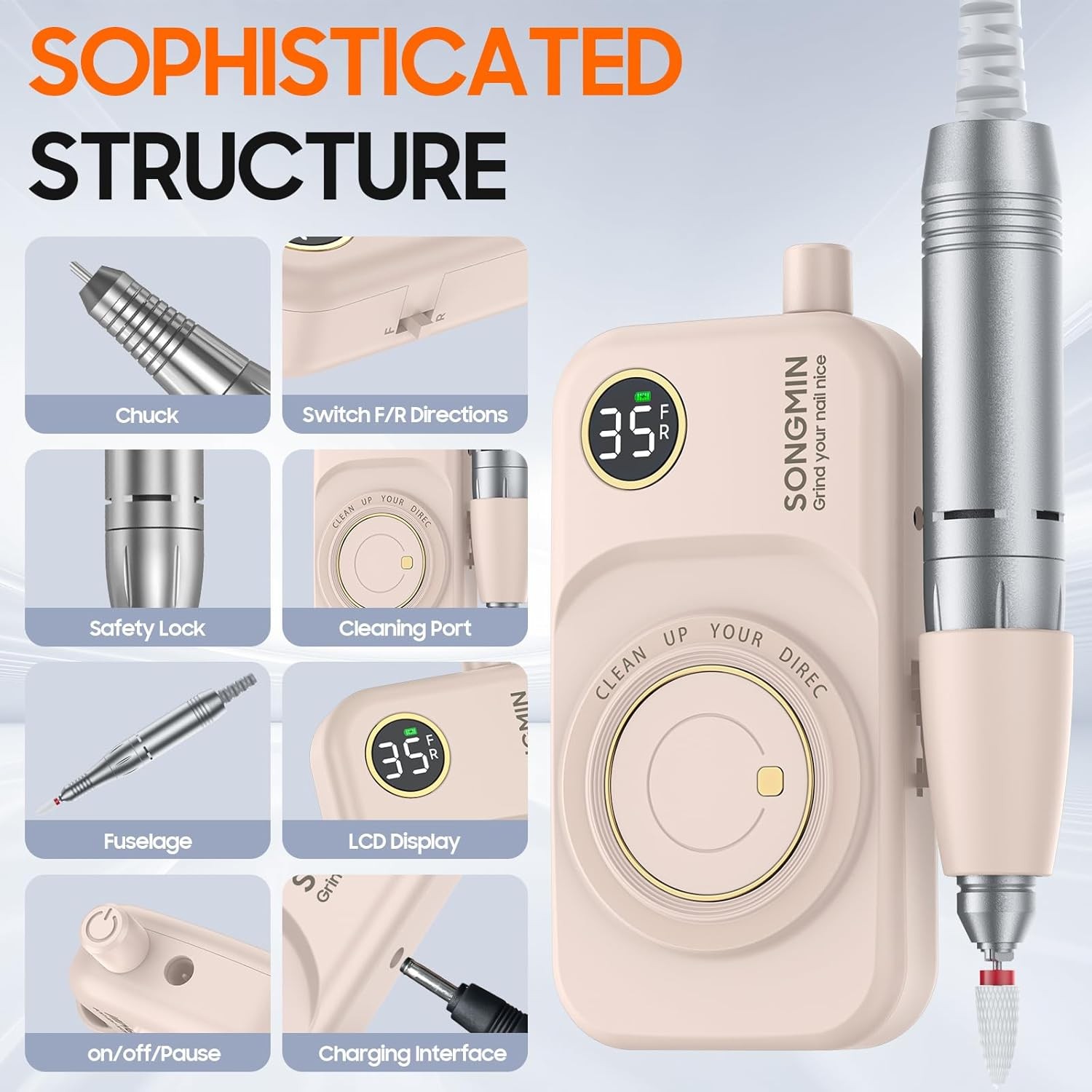 Profal Nail Drill 35000 R, SONIN Portable Cordl Efile with