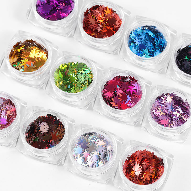 12 Box /Set Christmas Decor Flakes Maple Leaf Nails Art Sequins Glitters Slices