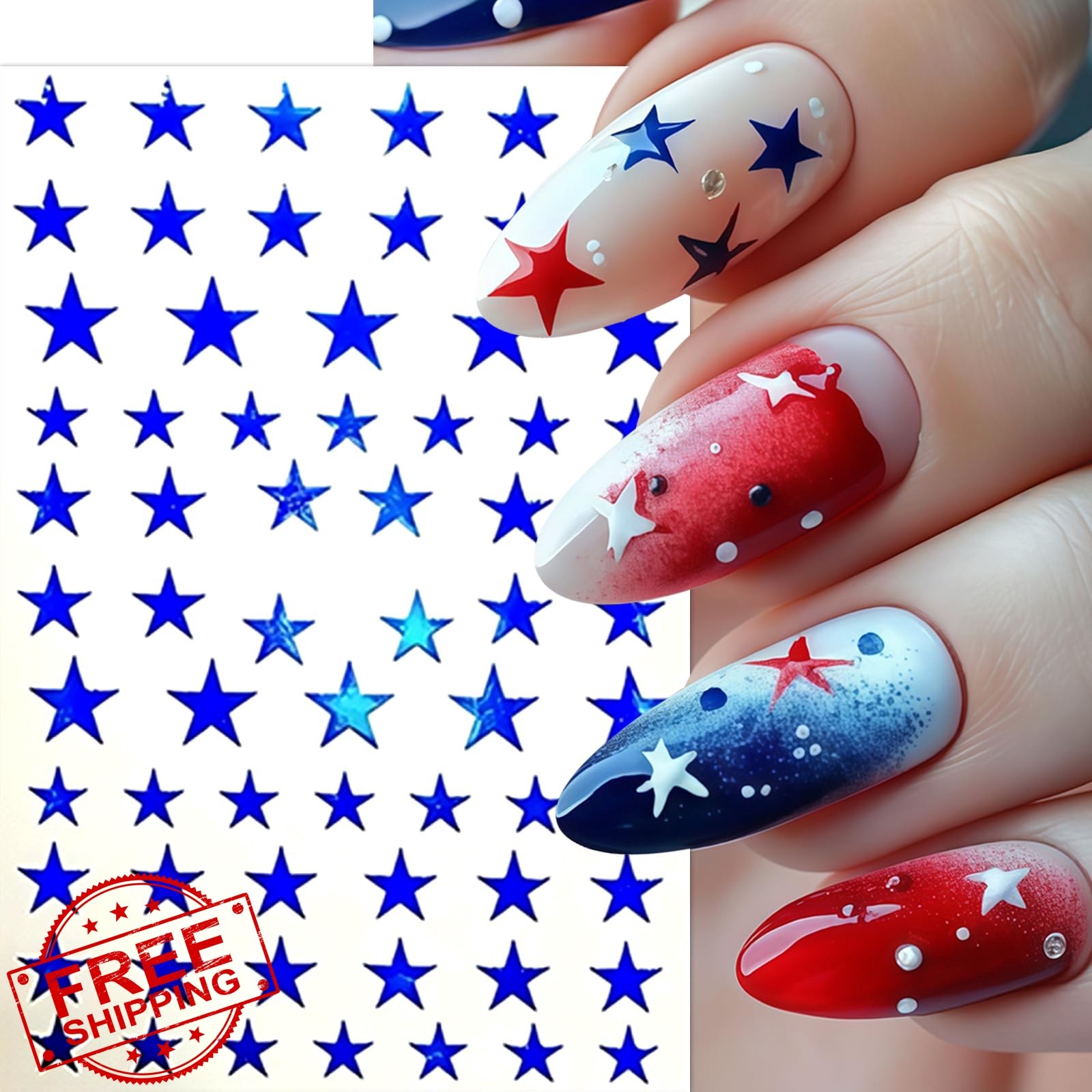 SHUXILIN 4th July Patriotic Nail Stickers Five-Pointed Star