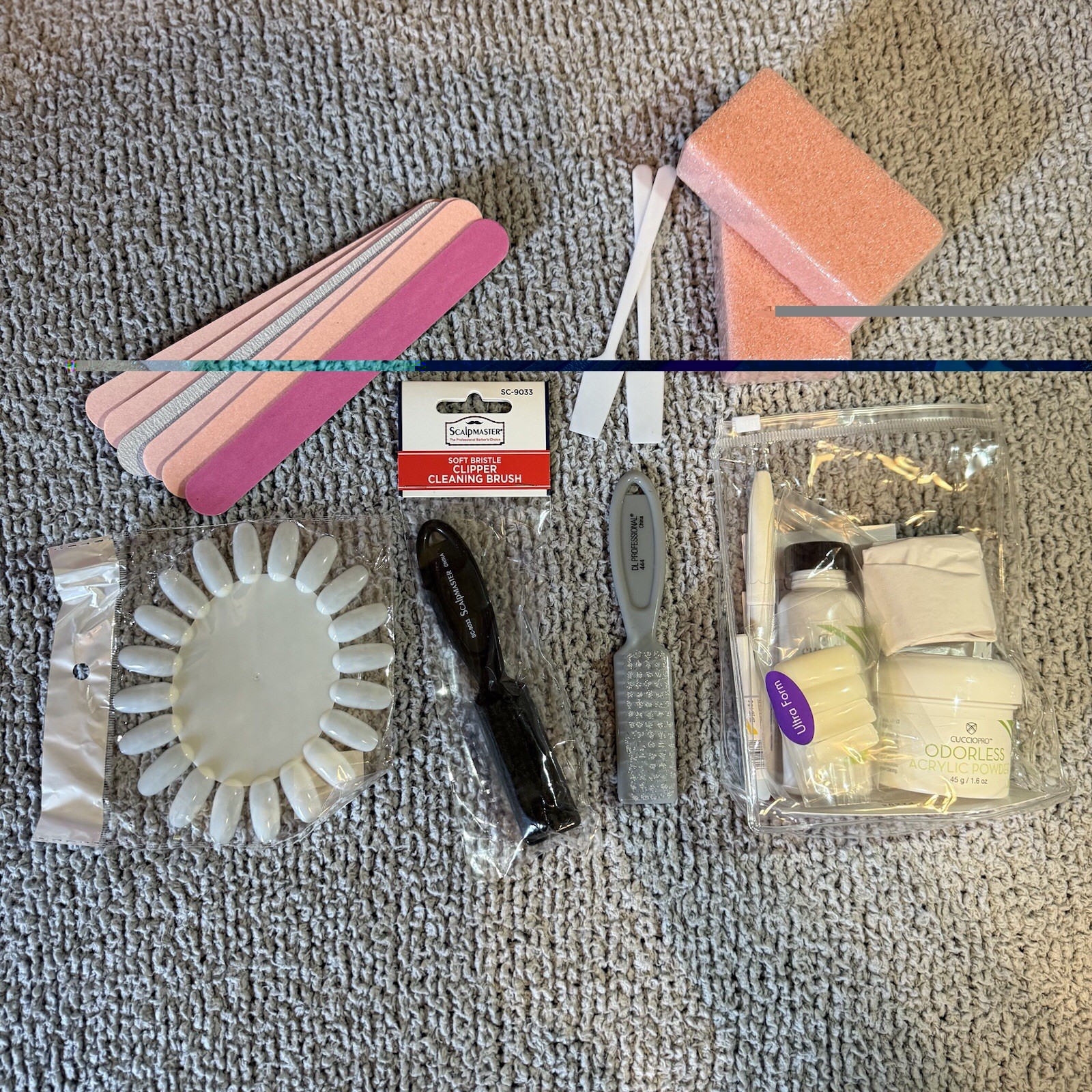 Cuccio Pro Odorless Acrylic Nail Kit Basic Buffer Block Files Display Wheels NEW