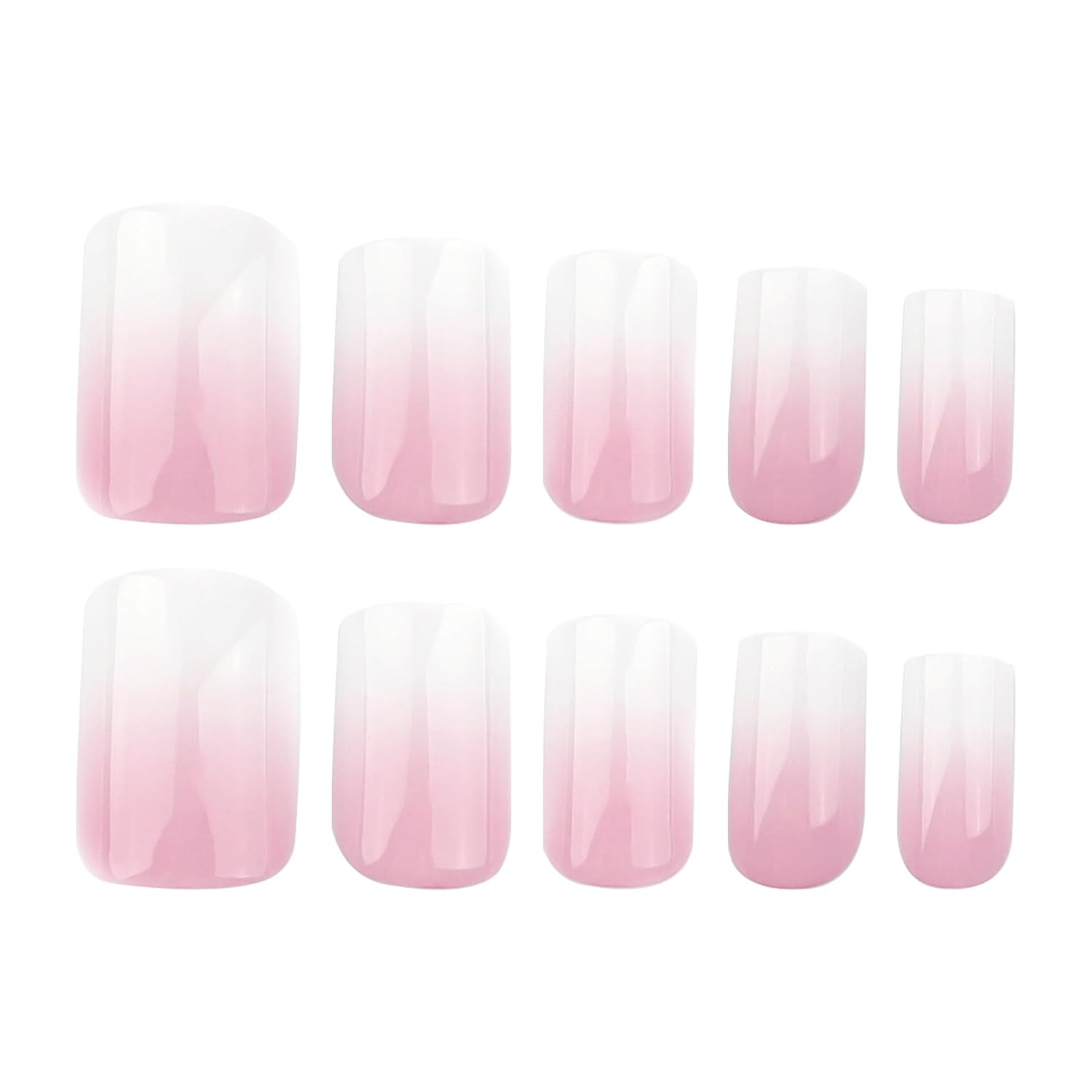 24Pcs Ombre Press on Nails Medium Square Acrylic Fake Nails Pink White Gradation