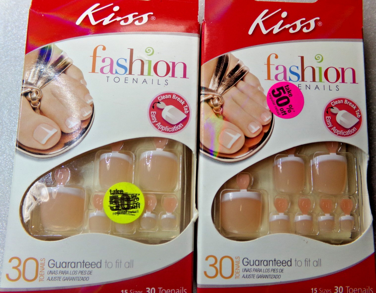 Lot of 2 Packs Kiss Toenails French Bermuda Glue-On