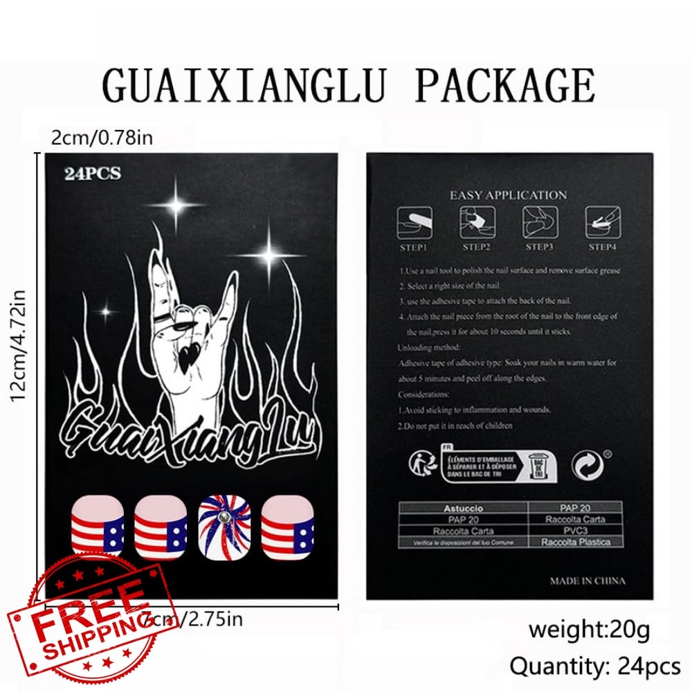 4th of July Press on Nails Medium Square Fake Nails with Fireworks Design Glo…
