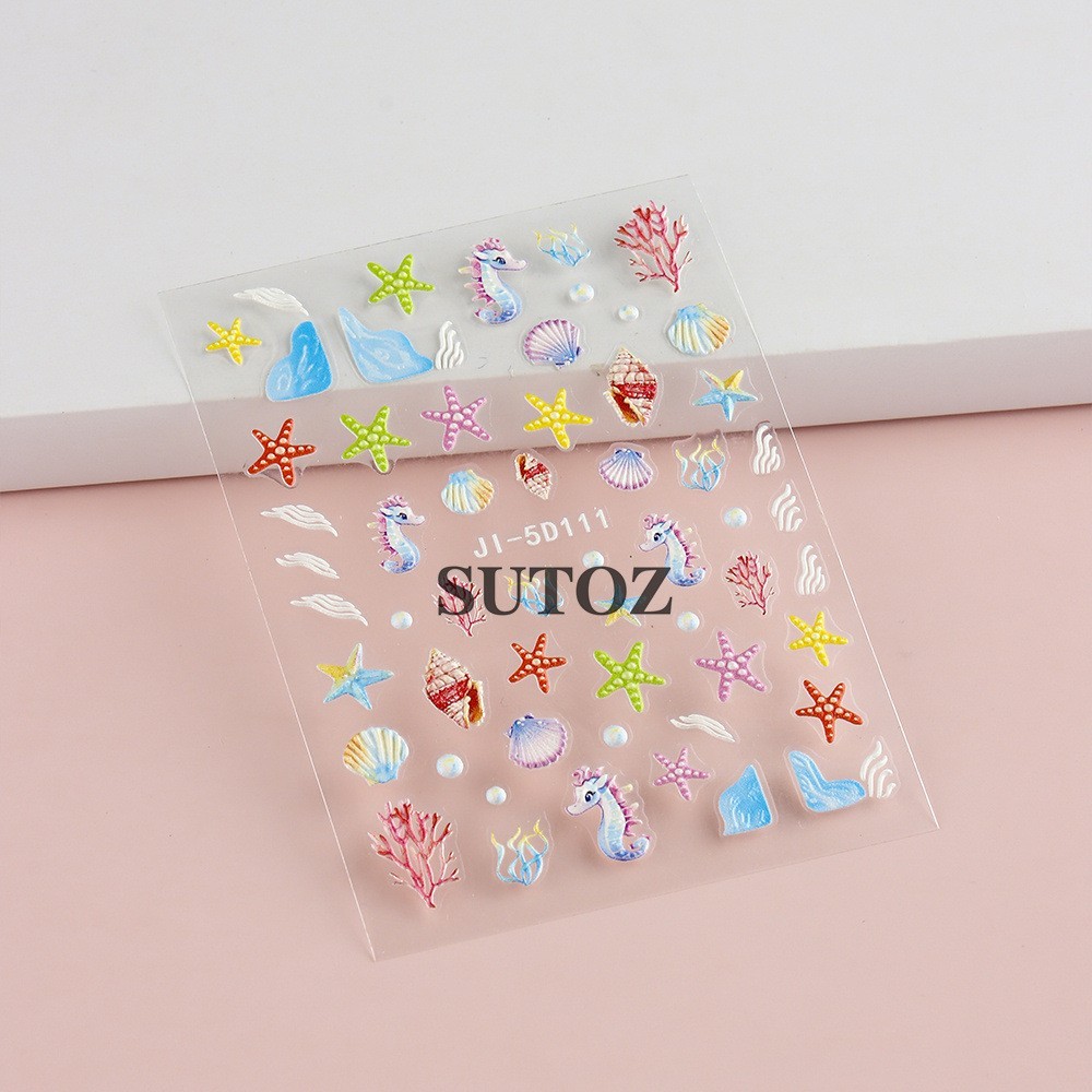 Summer 5D Embossed Ocean Nail Art Stickers Flower Starfish Seashell Coconut NH29