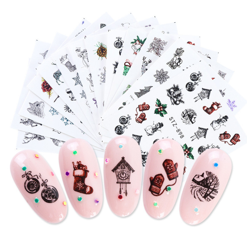 12Pcs Water Transfer Art Decal Sticker Nail Epoxy Resin Christmas Snowflake NS26