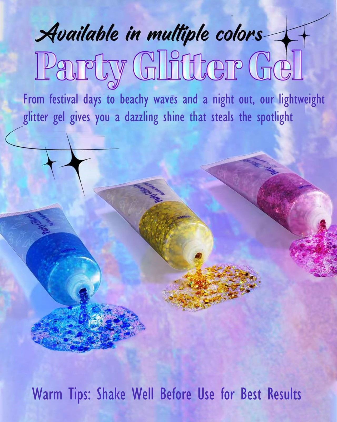 Mardi Gras Face Body Glitter Gel for Women – Gold Green Purple Mixed Chunky H…