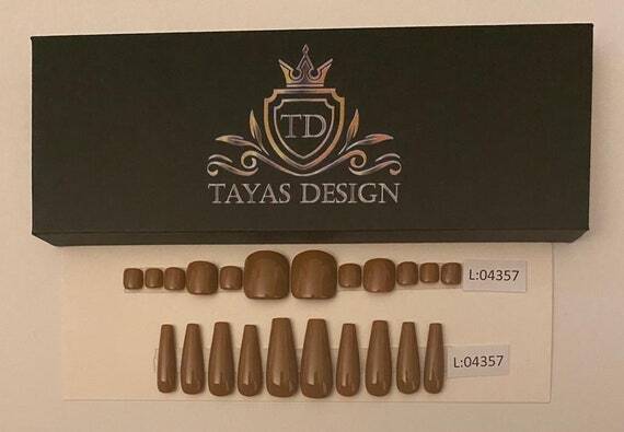 Brown Coffee Toe Nail + Custom Box | Ballerina Nail | Medium Or Large