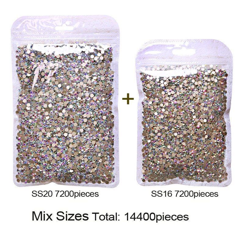 Clear AB NonHot Fix Glass Rhinestone SS16 SS20 SS30 Flat Back Nail Art