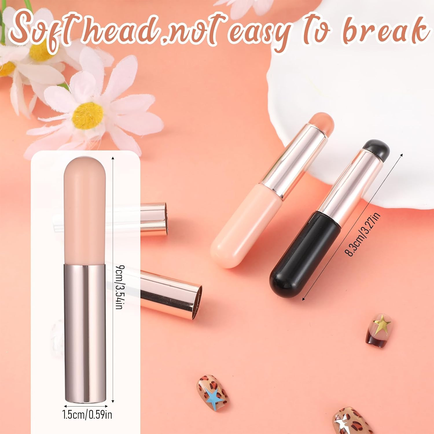 2 PCS Silicone Ombre Nail Art Brush, Chrome Powder Applicator, Reusable Gel Poli