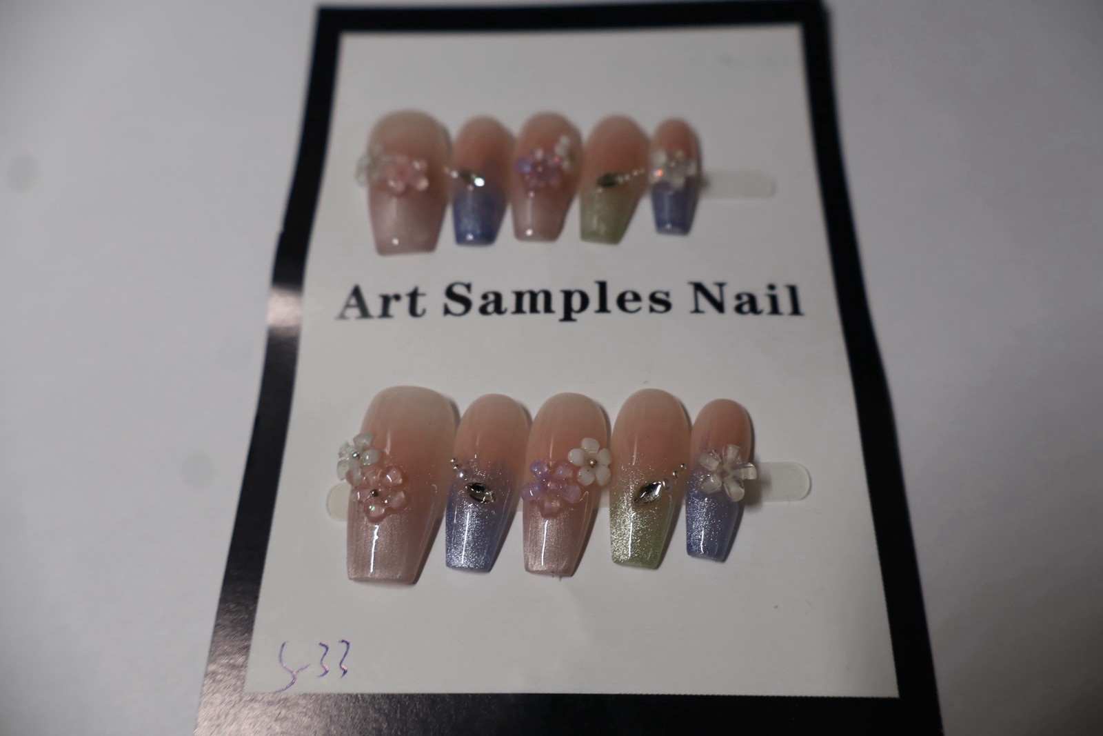 Shiny Multicolor Floral Small Square Pre-Designed hand made Press-On