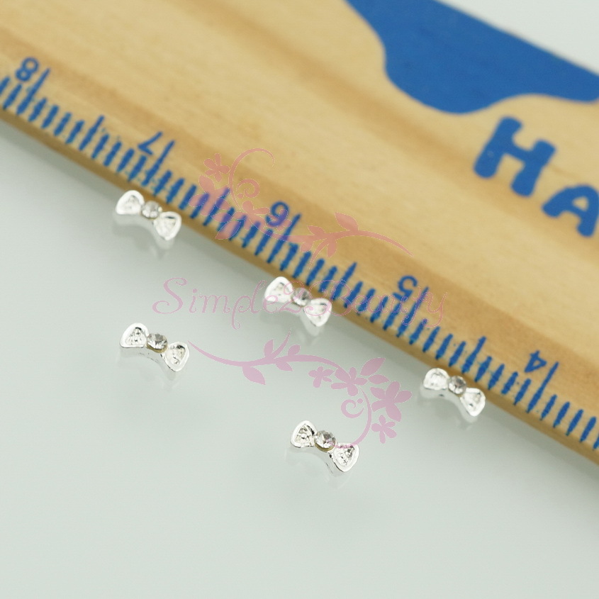 20 Tiny Silver Plated Bow Shape Alloy Charms Nail Art Jewelry Craft 3D DIY Decor