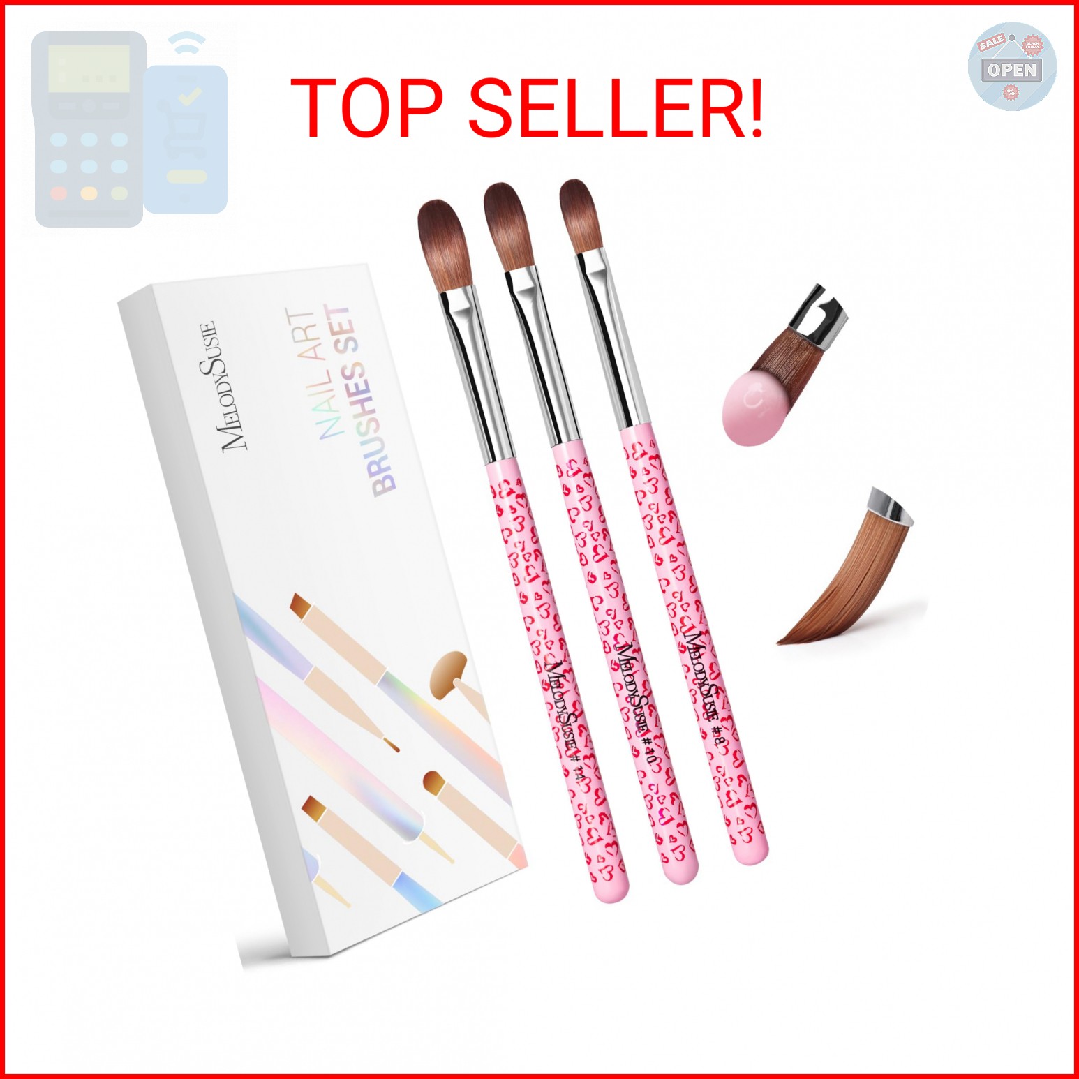 MelodySusie 3-Piece Acrylic Nail Brush Set – Sizes 8/10/14, Professional Nail Ar