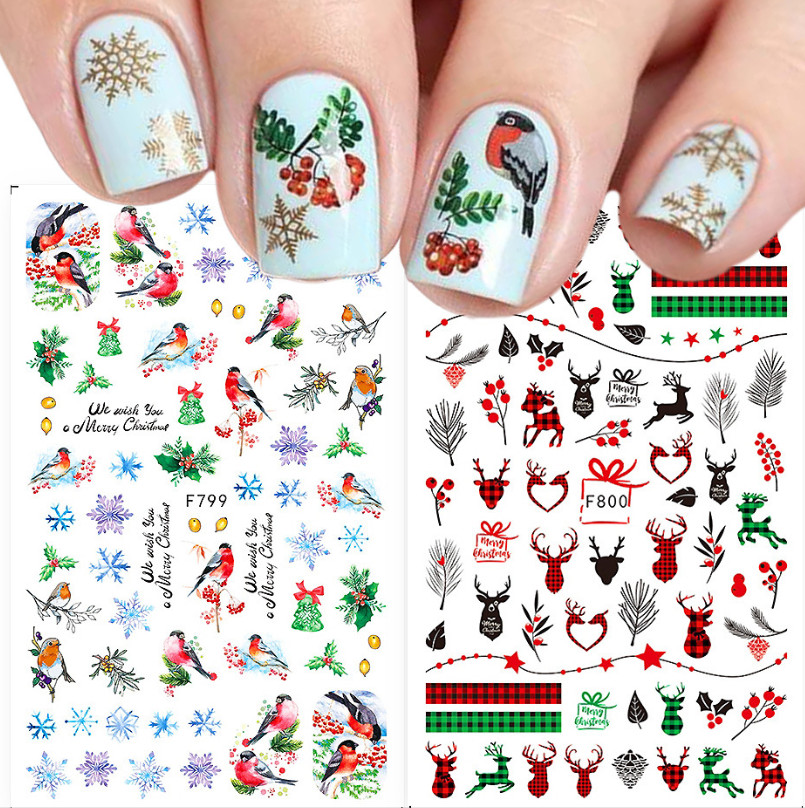 3D Nail Art Stickers Decals Christmas Snowflake Gingerbread Man Robin Holly Fern