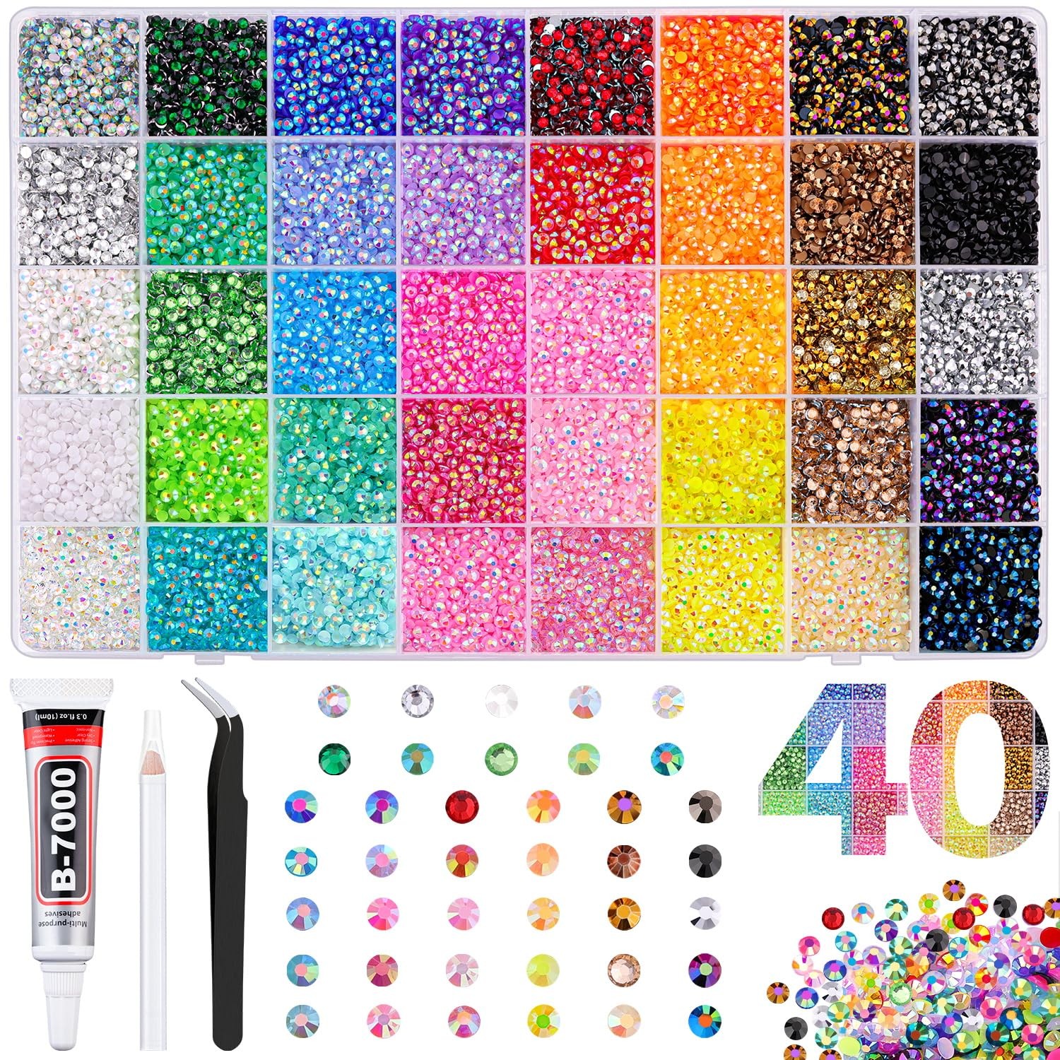 40000Pcs Resin Jelly Rhinestones for Bedazzling, 3mm MixedColor Flatback Gems…