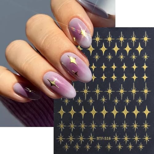 8 Sheets Star Nail Art Sticker 3D Shiny Glitterslight Nail Design Cross Star