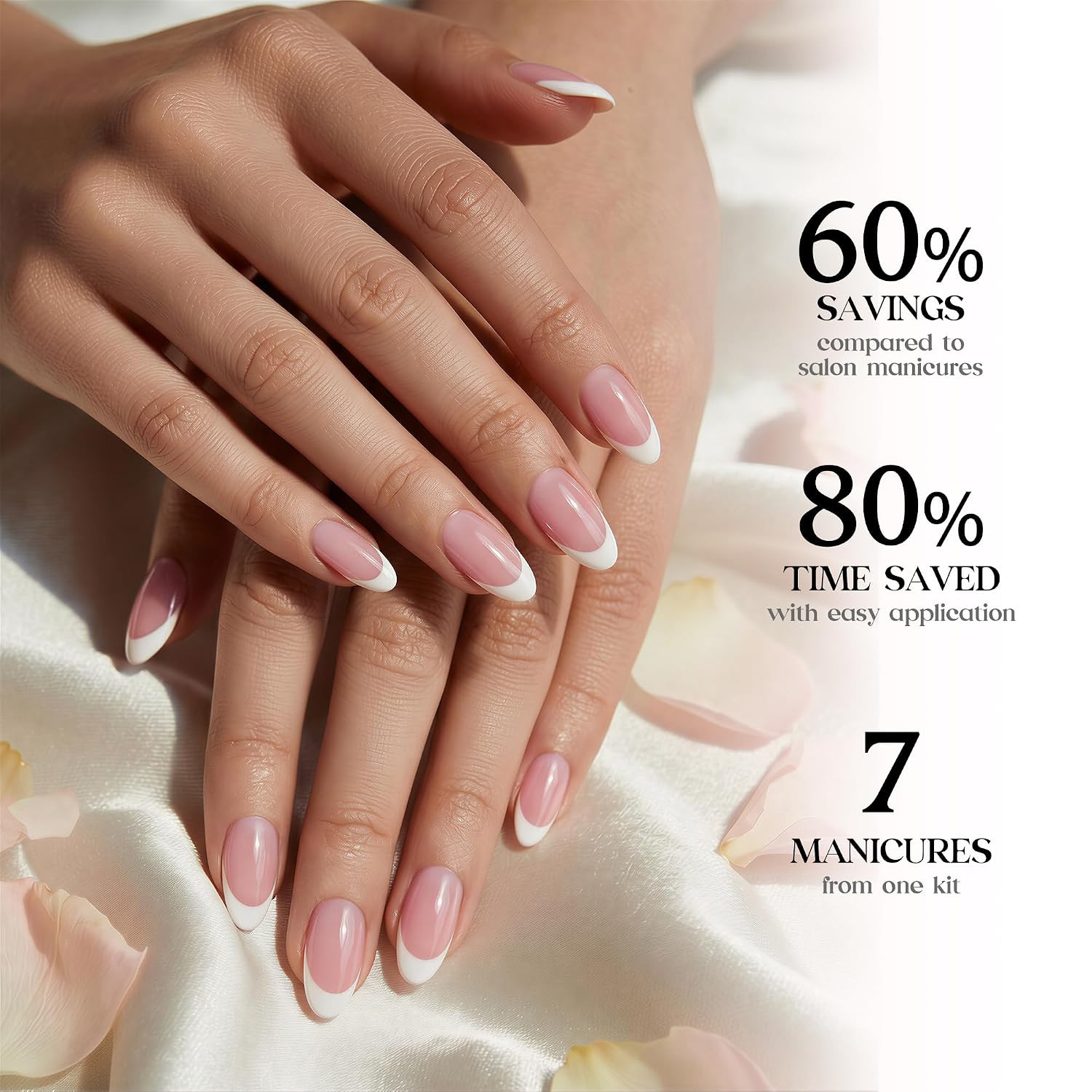 Beetles French Tips Press on Nails: 224 Pcs Pink Short Almond Press on Nails, Re