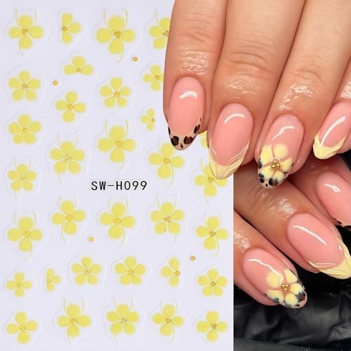 4 Sheets Flower Nail Stickers 3D Self-Adhesive Nail Decals with Summer Floral