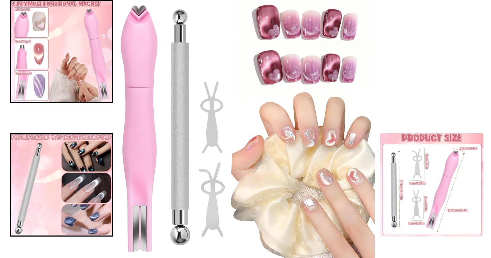 Professional 4-Piece Cat Eye Nail Magnet Kit with Dual-Ended Pen & Bunny Guides