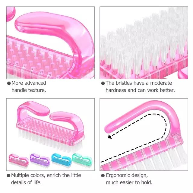 Nail Scrub Brushes 4 Pcs, Multi-Type Plastic Handle for Daily Cleaning