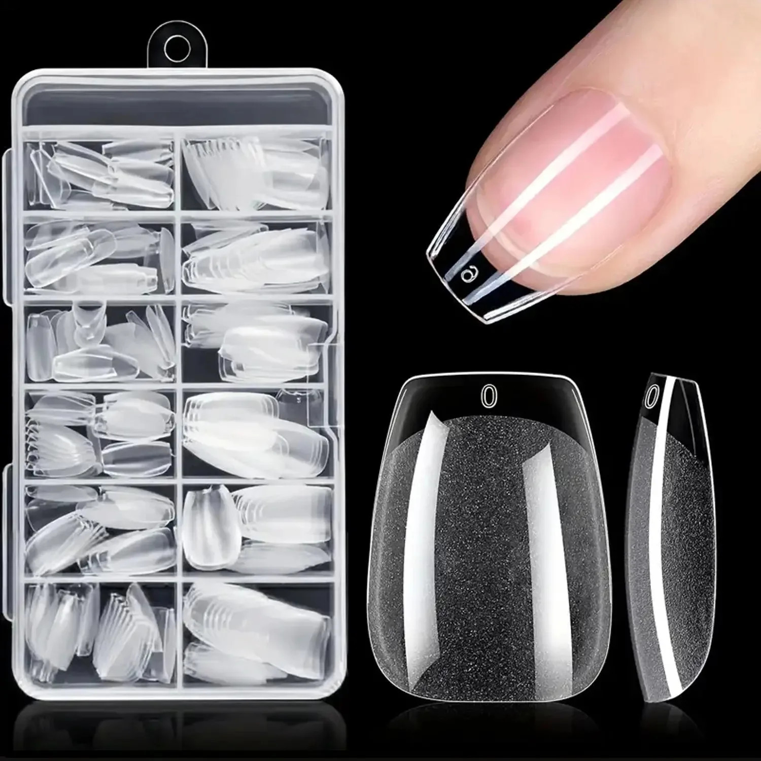 120Pcs Coffin Nail Tips, Half Matte Medium Coffin Soft X Gel Nail Tips Clear Fak